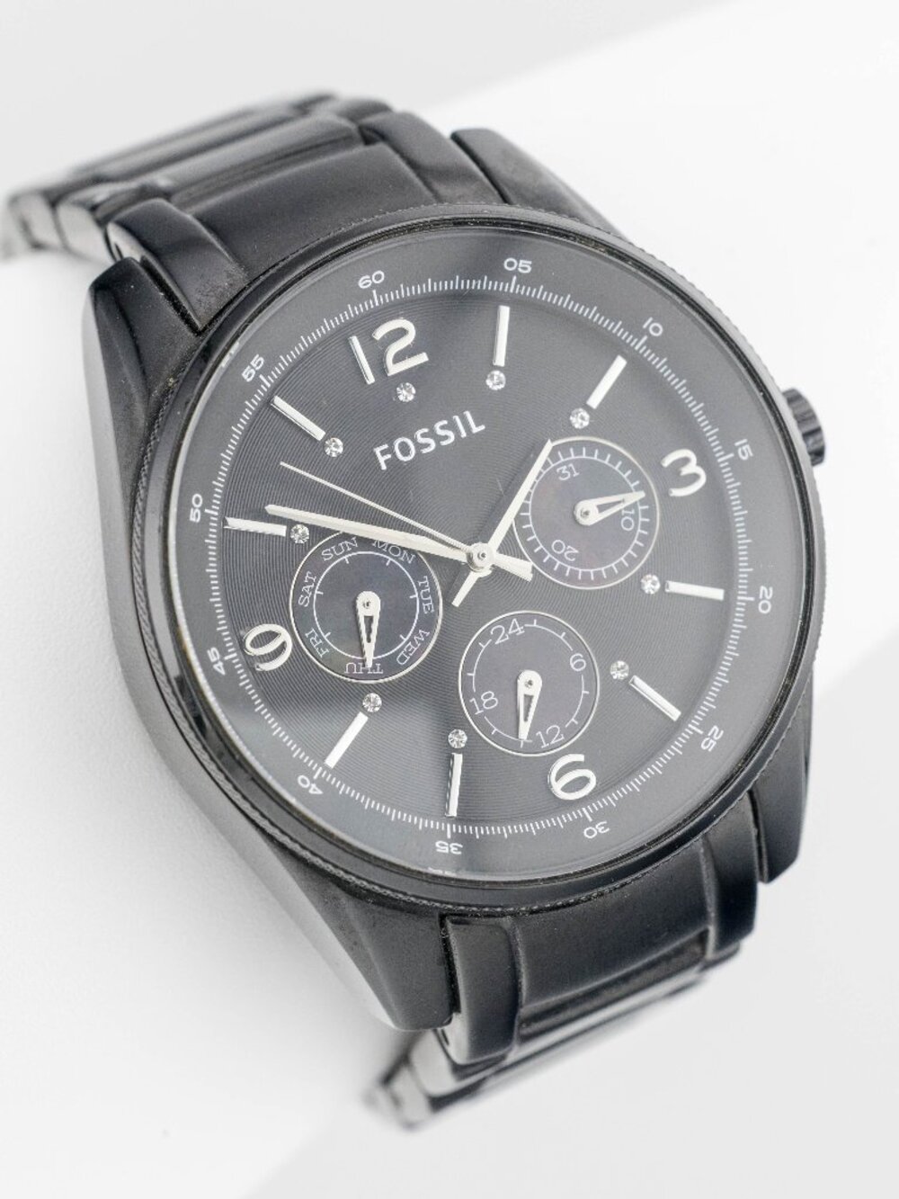 Fossil BQ1122 Women’s Black Crystal Quartz Analog Watch Fresh Battery